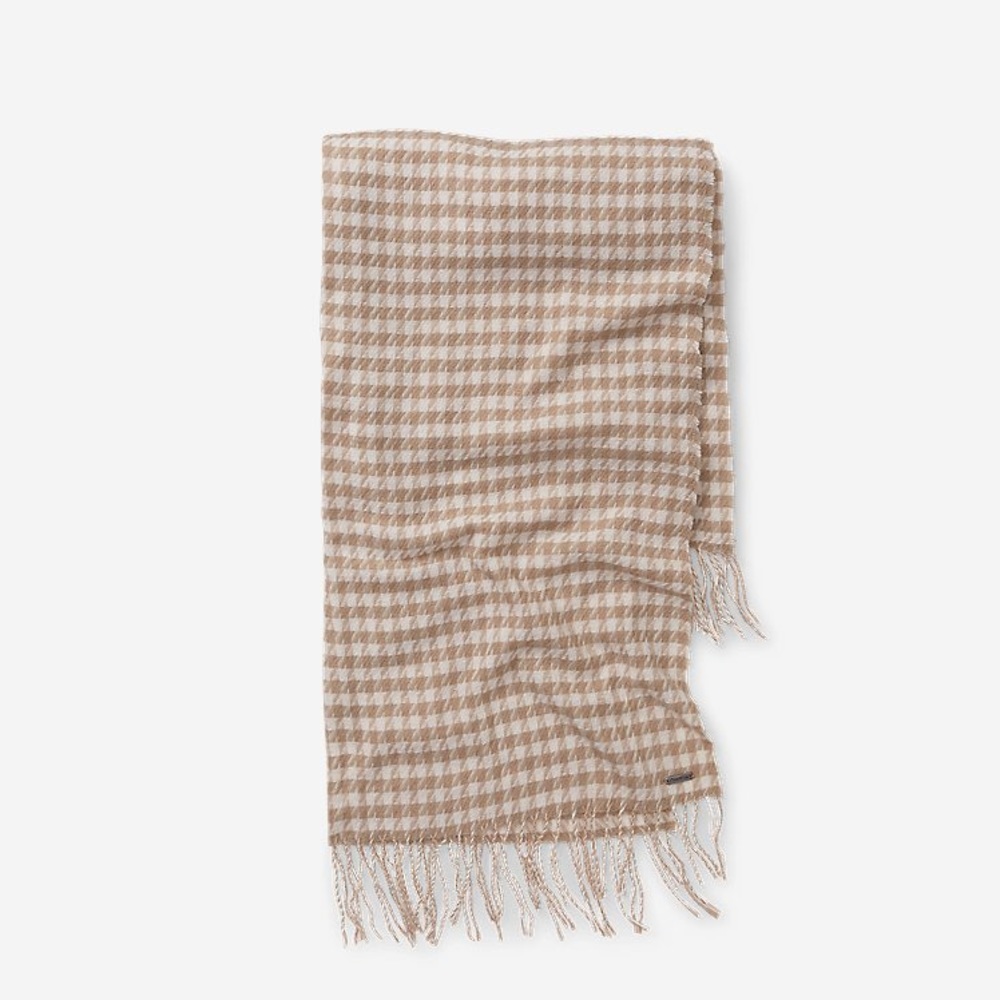Eddie Bauer Tan & White Houndstooth Firelight Blanket Scarf